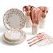 175 Pieces Rose Gold Party Supplies - Rose Gold Dot on White Paper Plates and Napkins Cups Silverware Serves 25 Sets for Wedding Bridal Shower Engagement Birthday Parties White and Rose Gold