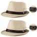 Beige Mens Straw Fedora Hat | Trilby Sun Panama Wool Hat | Size 7 1/4 (58cm) - Buy Online on GoSupps.com