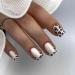 Leopard Press on Nails Medium Square Fake Nails with Design White Glue On Nails French Tips False Nails Glossy Acrylic Nails Press Ons Reusable Artificial Nails For Women Girls Manicure 24PCS 16 0.04 Fl Oz (Pack of 24)
