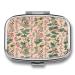 Pill Box with Small Flower Pattern Print 2 Compartment Medicine Pill Case Pill Organizer Decorative Metal Portable Pill Box for Pocket Or Purse Style