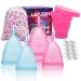 LEASEN Menstral Cup - Set of 4 Reusable Period Cups for Feminine Care - Premium Design with Soft, Flexible, Medical-Grade Silicone - with Menstrual Cup Sterilizer Period Kit Blue+pink-s/L(4p)