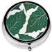 Cute Green Palm Leaves Mini Round Pill Box - 3 Compartment Travel Organizer for Pocket & Home - Buy Online on GoSupps.com
