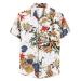 ZSBAYU Men's Casual Shirts Floral Printed Aloha Ethnic Shirts for Men Short Sleeve Botton Down Loose fit Hawaiian Blouse #01 White 4X-Large