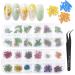 Dokpav 2 boxes Dried flowers for nail art 24PCs dried flowers green leaves set nail application 3D nail art accessories for nail decor real flowers for nails with curved tweezers