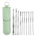 VOCOSTE 10 Pcs Earwax Cleaning Tool Kit Portable Stainless Steel Earwax Cleaner Tool Set with Storage Pouch Green