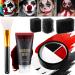 DE'LANCI Halloween Scary Clown Makeup Kit Black White Red Face Body Paint+ Washable Fake Blood+ Sponge+ Brush Skull Vampire Zombie Skeleton Special Effect SFX Makeup Creepy Joker Stage Face Paint 6 kit