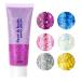 URAQT Body Glitter Gel 50ml Holographic Mermaid Sequins Glitter Chunky Cosmetic Glitter Face and Body Gel Sparkling Festival Party Lotion Glitter for Face Body Eye Hair Nail DIY Art (Purple)
