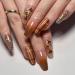 Fall Press on Nails Medium Coffin Fake Nails with Maple Leaf Designs Brown Gradient Nails Press ons Glossy Glue on Nails Thanksgiving Acrylic Nails Glitter False Nails Stick on Nails for Women 24Pcs