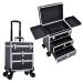 FRENESSA Professional Rolling Makeup Case Aluminum Trolley Train Case with 360 Swivel Wheels for Makuep Artist Travel Cosmetic Organizer with Sliding Drawers for Nail Tech Hairstylist Barber Black