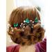 BERYUAN Women Pearl Hair Vine Emerald Green Crystal Leaf Hair Band Piece Silver Headpiece Wedding Hair Accessory Gift for Her Party Headress for Bride Bridesmaid Girls (style 1)