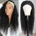 Headband Wig Human Hair Kinky Curly Headband Wigs for Black Women Human Hair Wigs Glueless 18 Inch None Lace Front Wigs Brazilian Kinky Curly Virgin Hair Wear and Go 150% Density Wig Natural Black Color