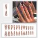 NICENEEDED Long Almond Press on Nails Nude Fake Nails Black Line Full Cover False Nails with Deisgns Glossy Acrylic Stiletto Nails Glue on Nails for Women Girls Nails Art - Buy Online on GoSupps.com