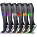 Shyl Jier compression stockings women and men compression socks support stockings (15-20 mmHg) running stockings compression for sports flight running hiking traveling cycling S-M 6 pair black stripes