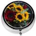 Sunflower & Rose Mini Round Pill Box - 3 Compartment Travel Organizer for Medicine | Portable Pill Organizer for Home & Office - Buy Online on GoSupps.com