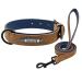 Didog dog collar soft padded leather with personalizable engraved name tag D-ring.Suitable for small and medium -sized dogs.S: 25-30 cm brown set (custom)