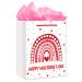 FaCraft Happy Valentines Day Gift Bag with Handle Large Rainbow Valentines Gift Bag with Tissue Paper Love Heart Romantic Valentines Gift Bags for Her Him Men Girlfriend Boyfriend Husband Wife Pink Rainbow Red