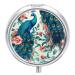 Round Pill Box Beautiful Peacock Flowers Print 3 Compartment Medicine Pill Case Print Pill Organizer Decorative Metal Portable Pill Box Pocket Pill Box Style