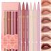 YOUNG VISION 6-Pc Liquid Lipstick & Lipliner Set Lip Stain Tint Collection - Gourd-Shaped Durable Easy Glide Nude Matte Shades Lip Contour/Lipliner Application Gift for Women