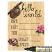 Cohas Hello World Newborn Baby Announcement Printed Wood Sign with Pink Sloth Theme, 5 by 7 Inches, Black Marker 5 by 7 Inch Black Marker