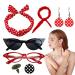 Polka Dot Headband - 1950s Headbands and Drop Earrings Set | Print Dangle Earrings with Vintage Hair Bands Chiffon Scarf Cat Eye Glasses Red One Size