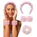AWAYTR Sponge Spa Headband for Women Washing Face Makeup Bubble Headband Puffy Skincare Headband for Girls Versed Headband Bonus Hair Scrunchie and 2 Wrist Wash Bands (Pink)