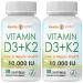 2 Pack Vitamin D3 10000 iu Plus K2 (MK-7) 200 mcg 90 Softgels| 2 in 1 Vitamins D & K Complex | Supports Calcium Absorption Bone Immune & Heart Health Easy to Swallow