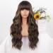 AISI QUEENS Brown Highlight Wig with Bangs - Long Wavy Synthetic Hair for Women | Curly Wavy Style for Daily & Party Wear | Brown Mixed Blonde - Buy Online on GoSupps.com