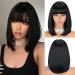 LINGHANG Short Black Bob Wigs with Bangs  Synthetic Straight Bob Wigs for Women  Natural Looking Black Short Bob Wig Heat Resistant Colorful Halloween Bob Wigs for Daily Party