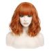 incohair 14 Inches Dark Orange Wig with Bangs Women Girls Short Curly Wavy Bob Wig Shoulder Synthetic Party Wigs Wig Cap Included (Dark Orange)