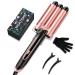 NOATOKE Hair Waver 3 Barrel Curling Iron 1 Inch Three Barrel Hair Crimper Wand with 30S PTC Fast Heating Hairstyler with Dual Adjustable Temps Dual Voltage Auto Shut-Off and Anti-Scald Tip 3 barrel Pink