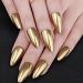 U-Shinein Press On Nails Mirror Fake Nails Oval False Nails Super Metallic Luster Full Cover Nail Art Stick-On Nails Festival Nail Gift for Women Girl 01 Gold