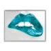 Stupell Industries Modern Blue Fashion Lip Bite Feminine Glam Photography Designed by Sarah McGuire Gray Framed Wall Art 14 x 11 Silver