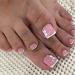 24Pcs Pink Press on Toenails White Tip Fake Toe Nails with Cute Flower Design Acrylic Glue on Toe Nails Glossy Full Cover Summer False Toe Static Nails for Women Girls DIY Decorations pink white flower