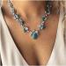 Boho Turquoise Moonstone Teardrop Necklace - Silver Opal Vintage Statement Jewelry - Buy Online on GoSupps.com