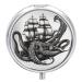 Round Pill Box Black and White Octopus and Ship Print 3 Compartment Medicine Pill Case Print Pill Organizer Decorative Metal Portable Pill Box Pocket Pill Box Style