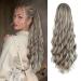 YEESHEDO Long Wavy Ponytail Hair Extension for Women Drawstring Ponytail Hair Extensions Clip in Curly Synthetic Hairpiece Ash Brown with Blonde Highlights 26 Inches Ash Blonde with Platinum Highlights