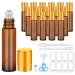 bofessor Essential Oil Roller Bottles 10ml Amber Glass Roller Bottles with Stainless Steel Roller Ball Opener Pipettes Plastic Funnel 8 Stickers 16 Pack Refillable Container for Perfume