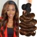 UNICE Brown Highlight Body Wave Human Hair Weave 3 Bundles 14 16 16 inch Brazilian Remy Hair Ombre Blonde Wavy Sew in FB30 Piano Color - Buy Online on GoSupps.com