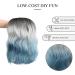 Yamel Wavy Bob Wig with Bangs - Natural Ombre Silver Blue Synthetic Hair Shoulder Length Short Curly Wig for Women - Buy Online on GoSupps.com