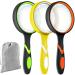 Leffis 3 Pack Magnifying Glass, 10X Non-Slip Handheld Reading Magnifier for Kids and Seniors, 75mm Magnifying Glass Lens for Reading, Classroom Science, and Nature Exploration (Felt Bag Included) 3 Pack(green/Yellow/Orange)