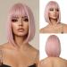OUFEI Pink Bob Wig With Bangs Short Straight Wig For Women Synthetic Hair Wigs for Daily Party Cosplay Wear Pink(1059-1)