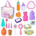 Aolso 20 Pcs Baby Doll Accessories Toy Set Include Magic Baby Doll Milk Bottle and Dummy Spoons and Forks and Dinner Plate Handbags Comb Mirrors Bib Shorts and Bathroom Accessories 20pcs