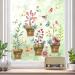 WandSticker4U - Reusable window stickers self-adhesive flower pot vintage I window sticker window sticker flowers plants birds spring living room kitchen bathroom children's room large C. Flower Pot