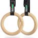 A2ZCARE Gymnastic Rings, Exercise Rings with Adjustable Buckle and Long Straps, Non-Slip Training Rings, Olympic Gym Rings for Home Gym Full Body Workout Wooden (1.25-inch ring)