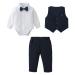 Amissz Baby Boy Clothes Outfit Suits 3-18 Months Infant Gentleman Long Sleeve Romper Jumpsuit+Pants+Bow Tie Formal Tuxedo Clothing Set for Boys 6-9 Months Dark Blue