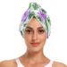Purple Flowers and Green Leaves Hair Towel 2 Pack Super Absorbent Hair Drying Towel Quick Dry Hair Turbans Head Towel with Button Twisty Wrap for Women Girls