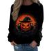 Halloween Costumes Printed Fashionable Casual Long Sleeved Zipper Round Neck Hoodies Sweater Loose Fit Womens Black Large