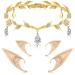 Hicarer Rhinestone Leaf Wedding Tiara Crown Headband Cosplay Fairy Pixie Elf Ears for Brides Pageants Wedding Prom (Gold)