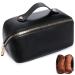 Katadem Travel Makeup Bag,Large Opening Makeup Bag,Portable Makeup Bag Opens Flat for Easy Access, Toiletry Bag,PU Leather Makeup Bag,Large Cosmetic Organizer for Women Girls(Black)