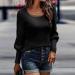 Women's Basic Long Sleeve Crewneck T-Shirt - Slim Fit Ribbed Knit Top in Black (Size Small) - Buy Online on GoSupps.com